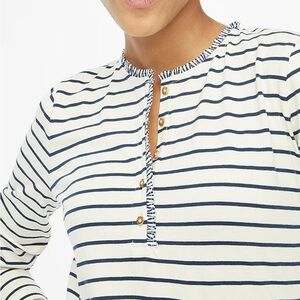 I Crew Factory Navy and White Striped Long Sleeve Top with Ribbon Trim, Medium!